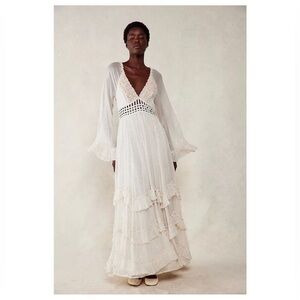 NWT Free People Seraphina Maxi Dress Champagne Ruffle Bohemian